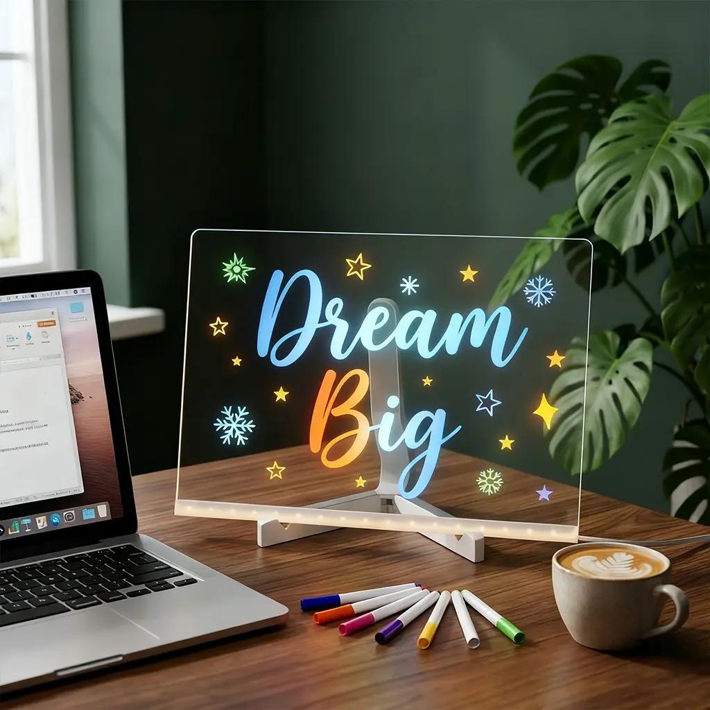 Drawing Board For Kids, Acrylic Dry Erase Light-Up Board with Stand Markers Wipes Erasable Reusable Board for Kids Learning Ideal Gift for Birthday Christmas Decorative Neon Sign Led Effects Rechargeable Led Lighted