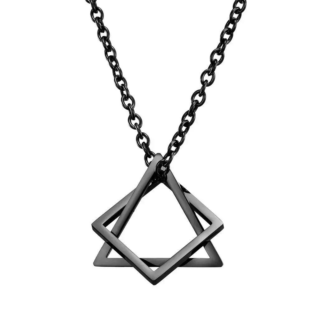 New Fashion Hip Hop  Couple Geometry Triangle Necklace Pendant Couple Necklace for Men Women Stainless Steel Jewelry Anniversary