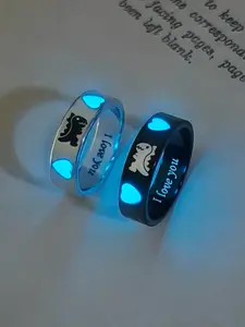Cute Dinosaur Pattern Couple Rings, Stainless Steel Rings, Glow in the Dark Rings, Dual Rings, Stacking Ring Set, Fashion Stackable Rings, Stackable Finger Rings, Fashion Accessories for Women & Men, Trendy All-Match & Exquisite Jewelry for Birthday Gift