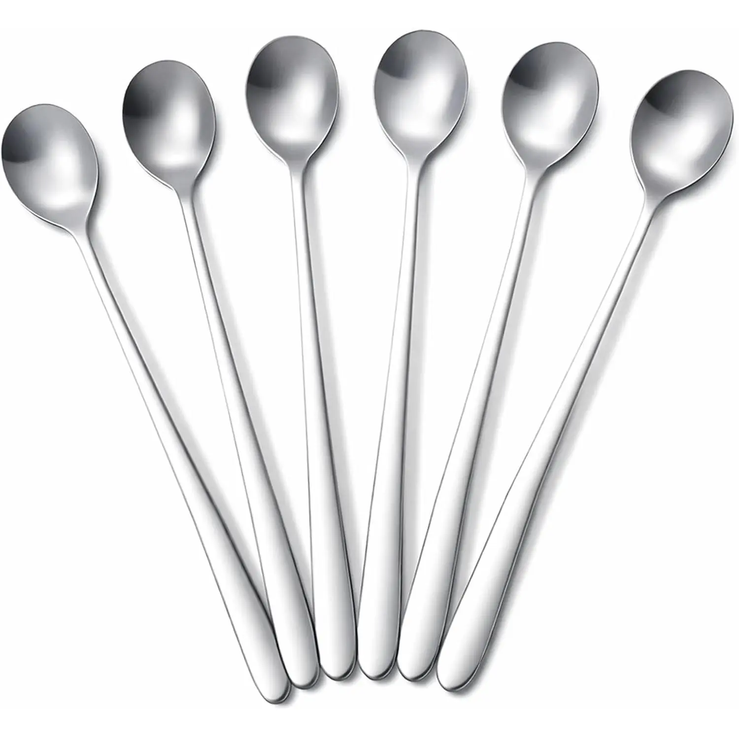Iced  Spoons Set of 6, 6.9 Inch Long Handle Stainless Steel Stirring Spoons for Tall Glasses, Mason Jars, Mugs, Coffee, Latte, Espresso, Milkshakes, Smoothies, Yogurt & Dessert