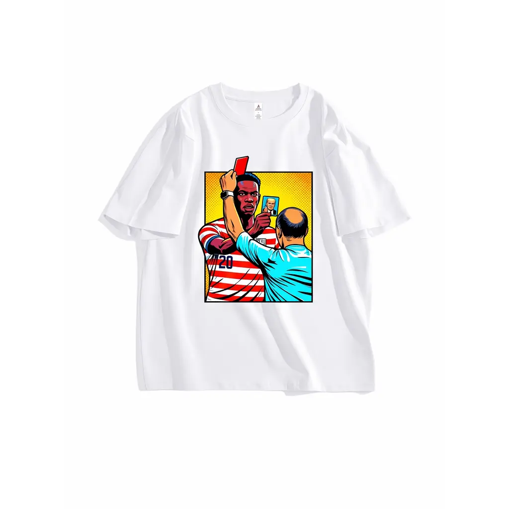 2026 Funny Soccer Red Card Meme Graphic Short-Sleeve Round Neck Casual Streetwear Top, Football Fan Matchday Humor Gift Shirt