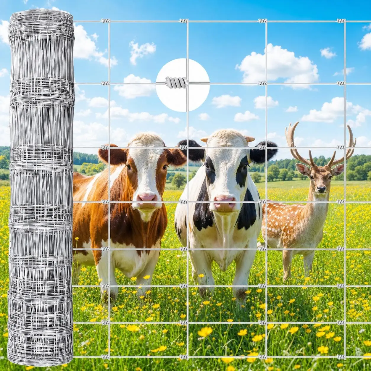 6ft Galvanized Livestock Fence – Hinge Knot, 12 Gauge | Heavy Duty, Rust-Resistant | For Cattle, Goats, Sheep, Deer | Graduated Mesh, Predator Proof | Easy Install, Flexible | Farm & Garden Boundary Wire | Durable Steel | Agricultural Supply