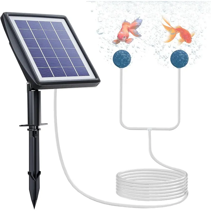 PChero Solar Pond Aerator, 2W & 2200mAh Solar Aquarium Air Pump with 2 Air Stone, 2 Modes Bubbler for Aquarium, Fish Tank, Outdoor Small Pond, Hydroponics