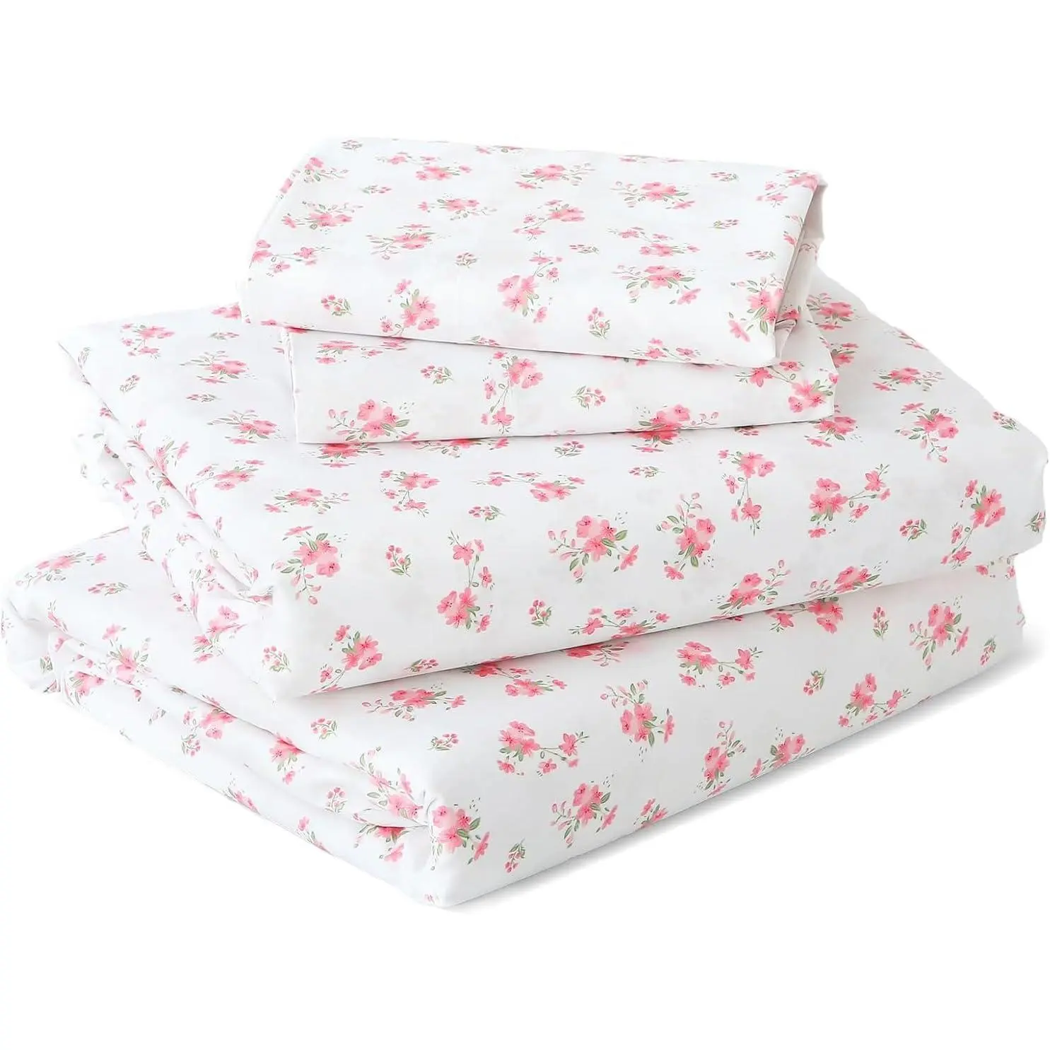 Queen Size 4 Piece Sheet Set, Soft Breathable Bed Sheet Set for Bedroom with Deep Up to 16", Wrinkle-Free & Cooling Bedding for Oeko-TEX Certified - Blossoms Pink