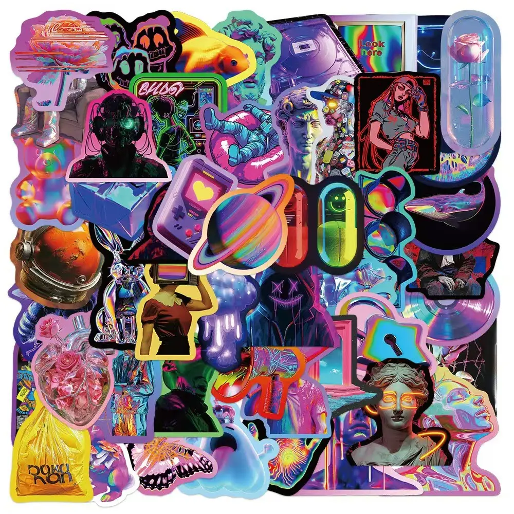 50Pcs Aesthetic Cool Cyberpunk Stickers Kids Teens Girls Colorful Cyberpunk Future Technology Wilderness Vinyl Water Bottle Laptop Decals Decorative Scrapbook Skateboard Journal Graffiti Stickers Stickers For Scrapbooking