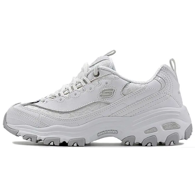 Skechers D'LITES 1.0 Panda Lace-Up Retro Fashion Women's Thick-Soled Casual Height-Increasing Dad Shoes in Off-White Verifiable, with credentials and supporting global authentication