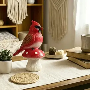Cute North American Cardinal Mushroom Statue, Lifelike Resin Craft, Indoor Outdoor Decor, Christmas Thanksgiving Valentine Gift