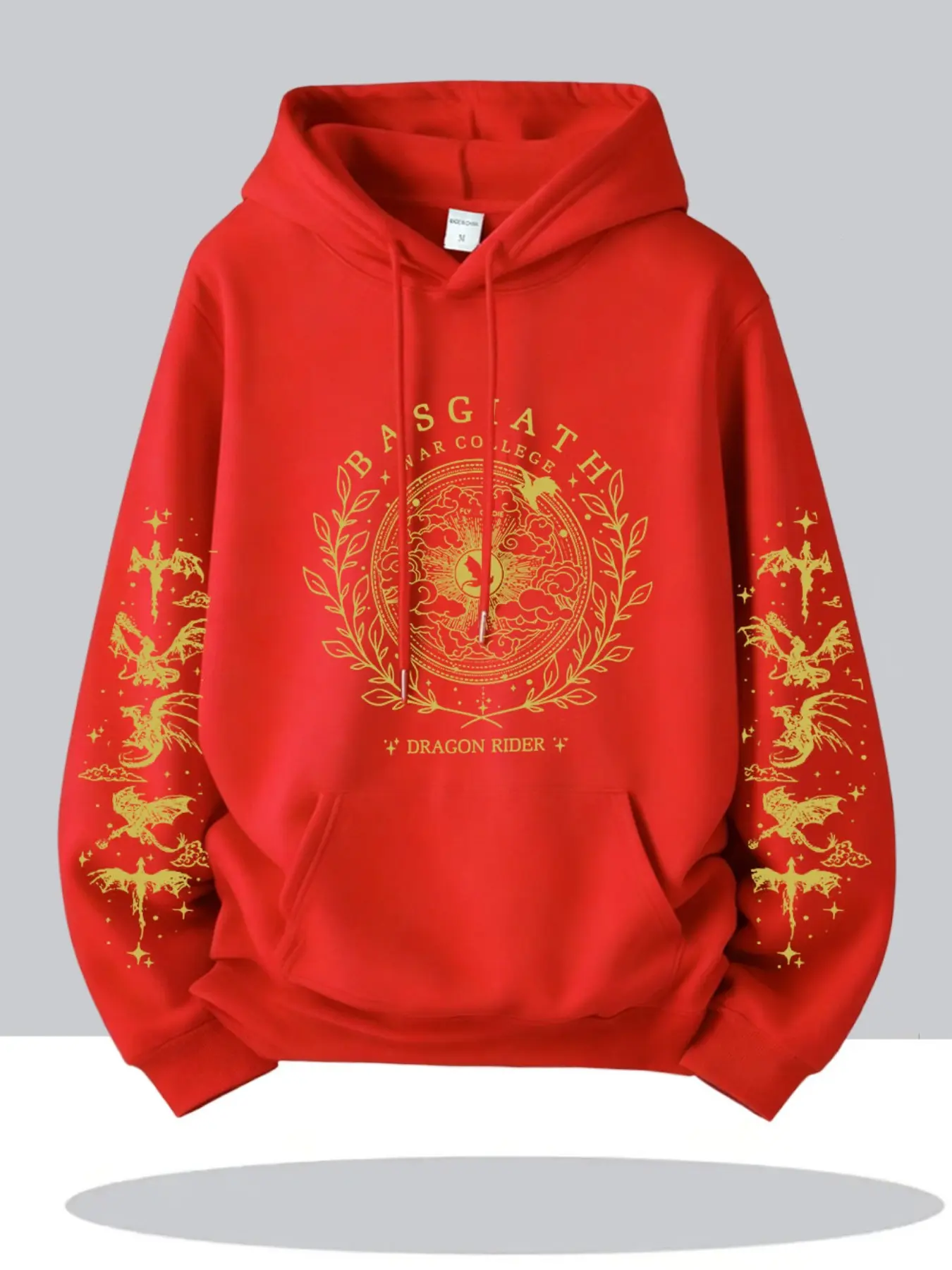 Autumn Winter Basquiat War Academy Dual Dragon Sleeve Print Hoodie, Vintage Gold Embossed Drop Shoulder Casual Sports Sweatshirt