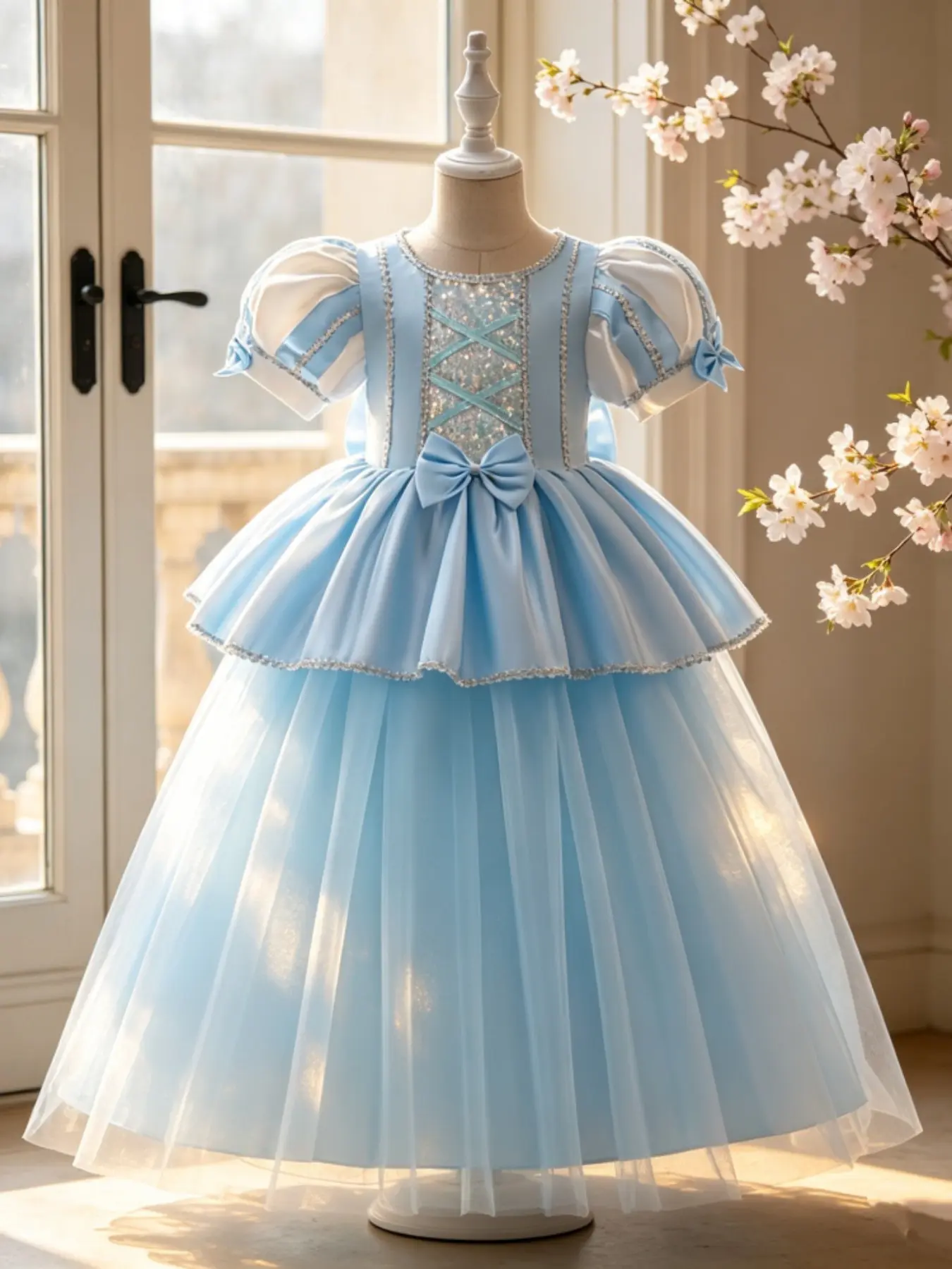 Cinderella princess dress Sleeping Beauty ball gown girls' sequined mesh dress