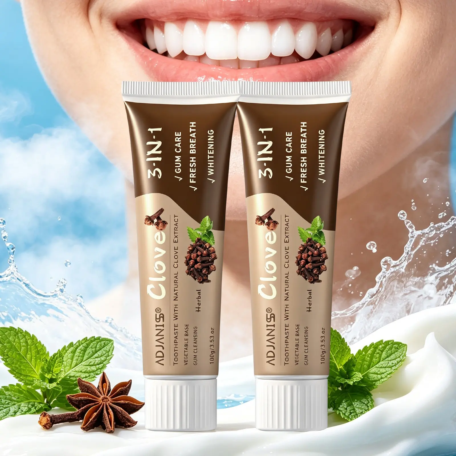 Adjaniss Triple Action Toothpaste, Gentle Gum Care, Fresh Breath, Prevents Tartar Buildup, Keeps Teeth Bright, Oral Hygiene Balm, Multi-Pack