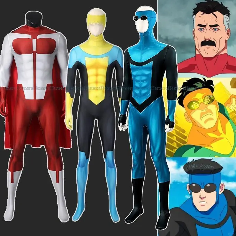 Anime Cartoon Invincible Mark Grayson Cosplay Men Costume Male Superhero Omni-man Atom Eve Man Halloween Carnival Cloth Disguise