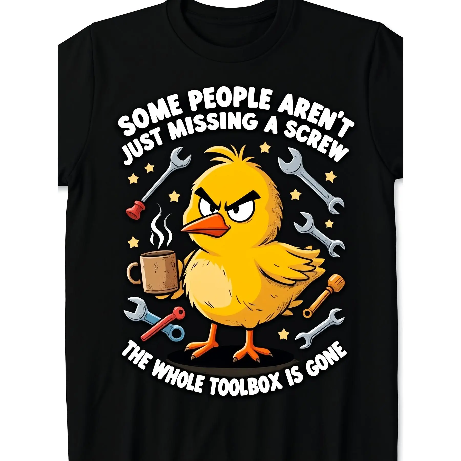 Funny Duck Tshirt Retro Humor Some People Aren'T Just Missing a Screw Novelty Graphic Tee with Quirky Duck Machine Washable Casual Shirt Suitable for Parties Casual Attire Casual Short-Sleeved T-Shirt