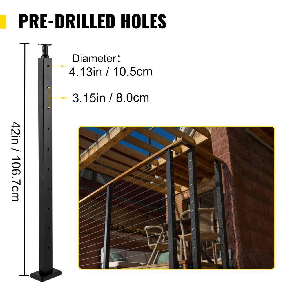 VEVOR Cable Railing Post Level Deck Stair Post 42 x 1.97 x 1.97" Cable Handrail Post Stainless Steel Brushed Finishing Deck Railing Pre-Drilled Pickets with Mounting Bracket Stair Railing Kit Black