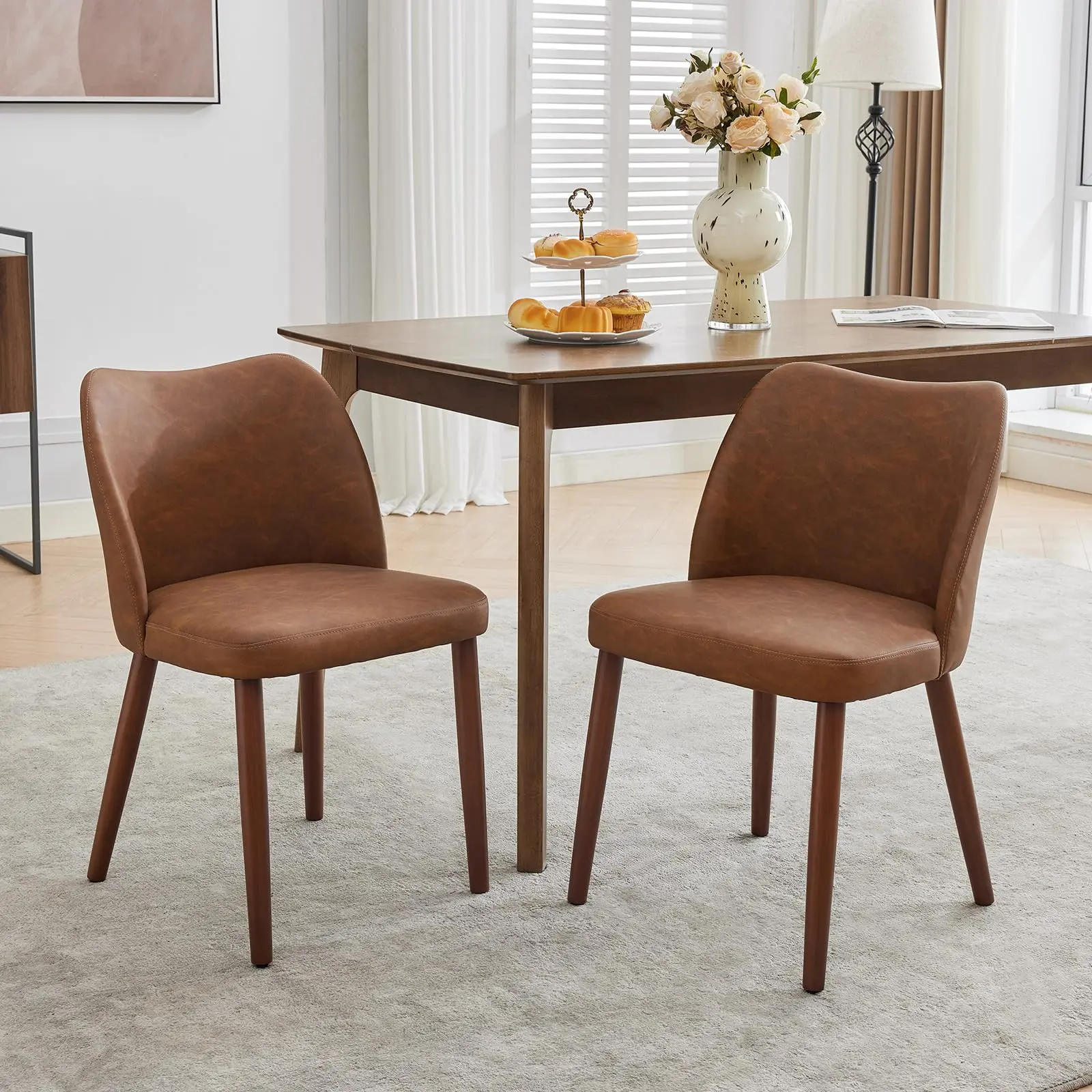 GARVEE 2-Piece Upholstered Dining Chairs - Modern Linen Upholstery, Ergonomic Backrest, Rubberwood Legs, Padded Seats for Kitchen, Living Room Use