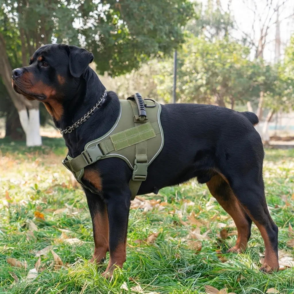 Tactical Polyester Dog Harness and Leash Set - No-Pull Escape-Proof Vest Harness with Breathable Mesh, Reflective Safety Heavy-Duty Pet Vest for Medium-Large Dogs (Hunting, Training Use)
