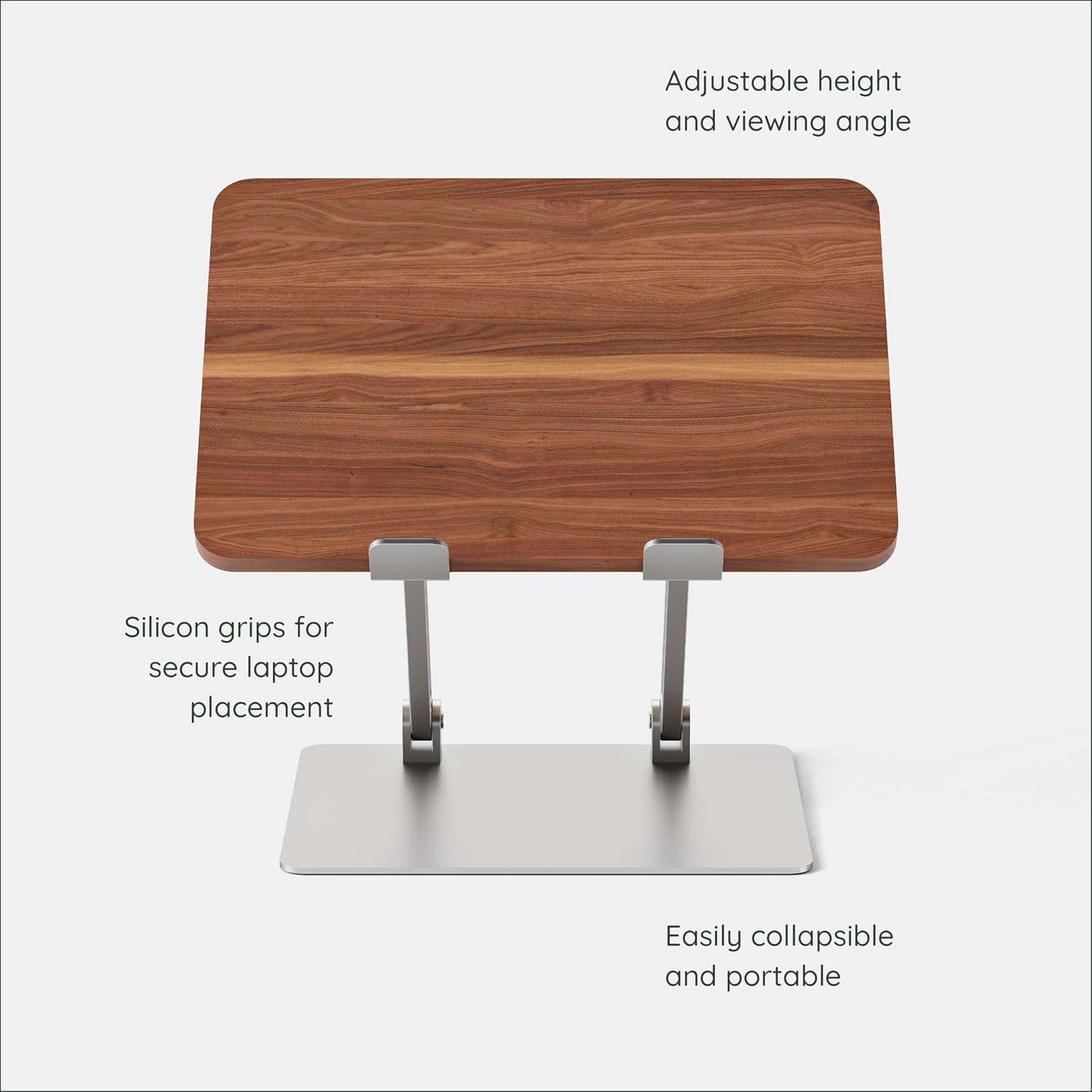 Adjustable Laptop Stand - Elevate Ergonomics & Reduce , Laptop Riser Customizable Height & Angle, Portable & Robust Design for  or Office, Secure Silicon Grips - Walnut