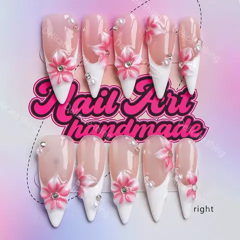 Long Point Artificial Nails, Fake Nails, 10pcs Y2K Style Press-On Nails, Nail Designs, Handmade, XS-S-M-L Sizes, Perfect for Parties, Includes Jelly Glue, Crystal Stick, File