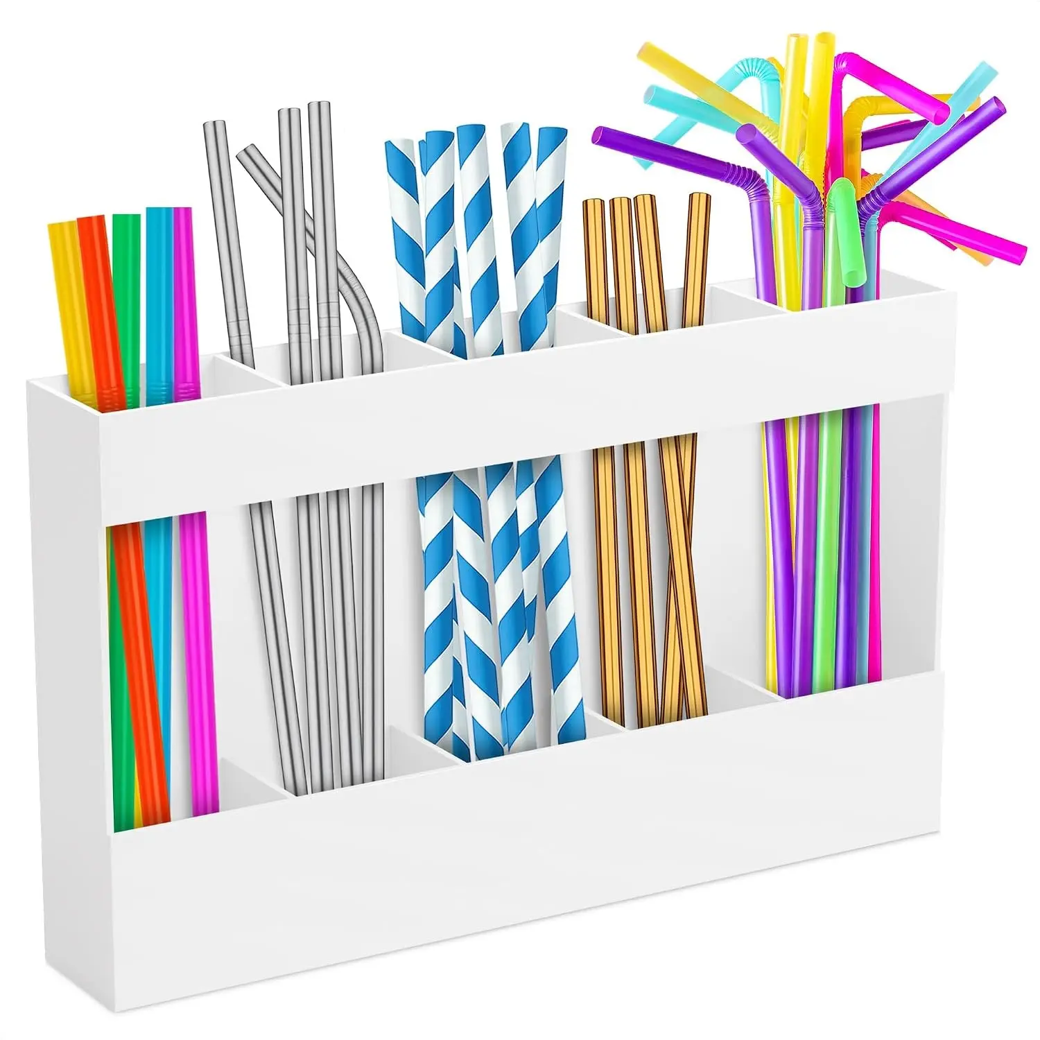 9.5" Cabinet Door Peel and Stick Straw Holder - White Plastic Storage Holder With Strong Adhesive Tape, Space-Saving Easy Mounted for Straws, Utensils, Chopsticks and More