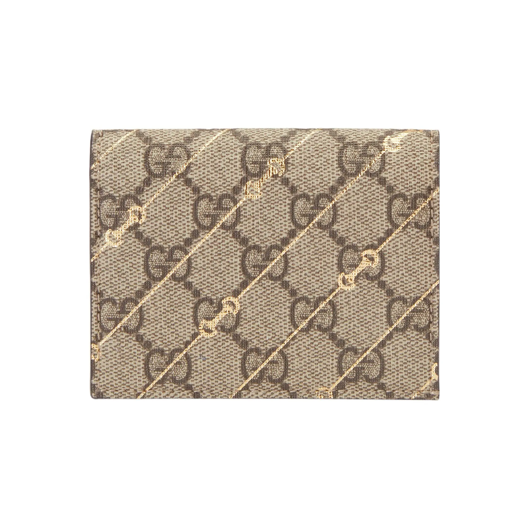 Gucci Horsebit Print Snap Closure Canvas and Leather Cardholder for Women in Beige and Ebony