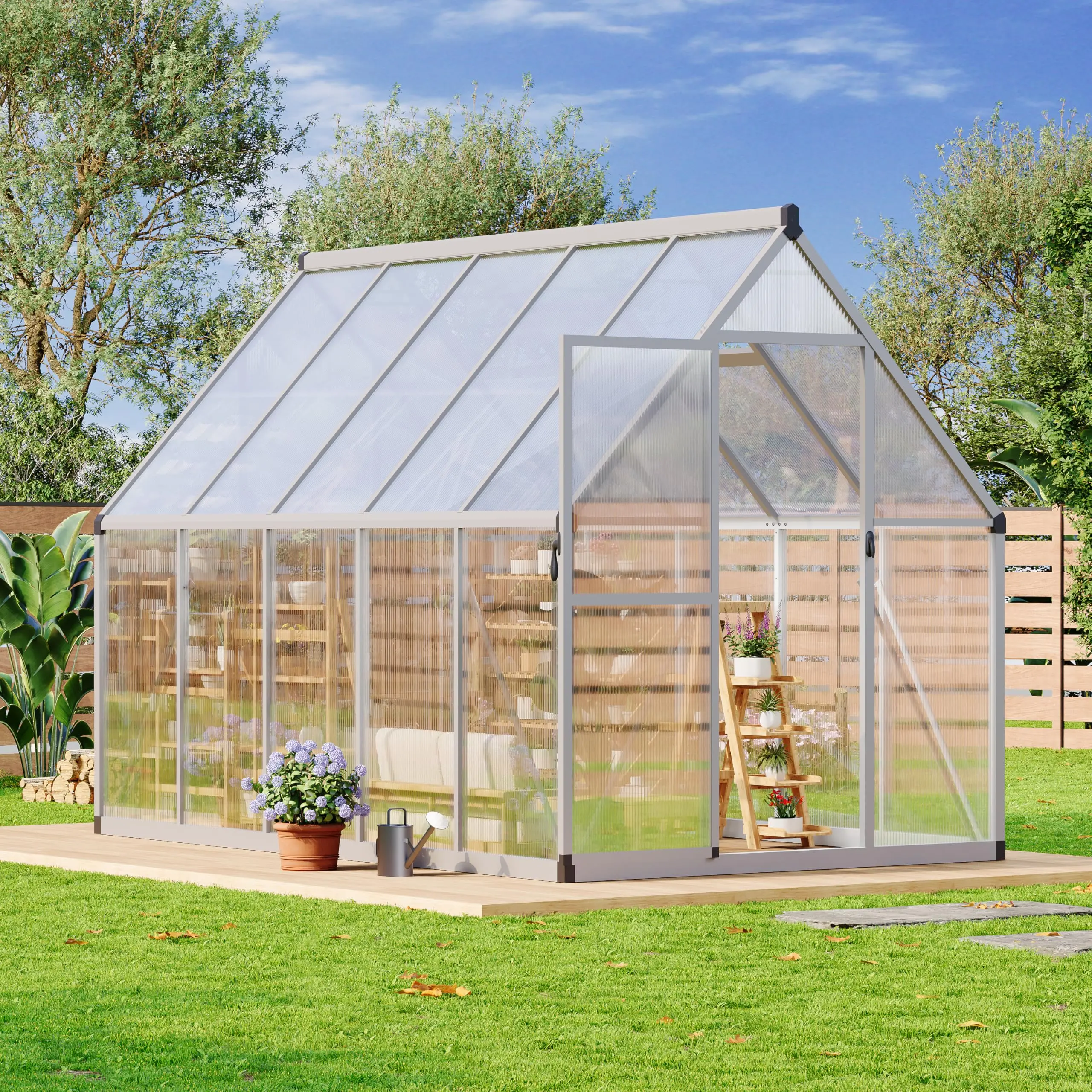 Heavy Duty 6x9 FT Walk-In Greenhouse Kit - Polycarbonate Panels, Sturdy Aluminum Frame, Roof Vent, Quick Assembly, Ideal for Outdoor Backyard Gardening