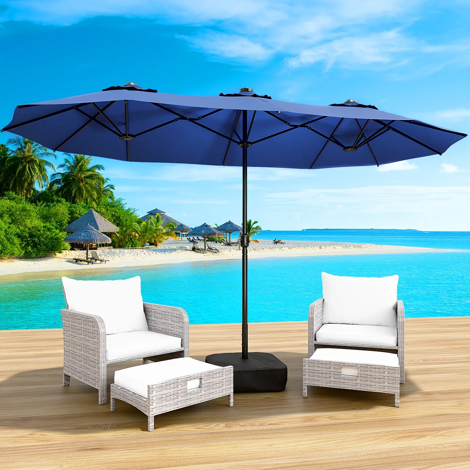 LEVELEVE 15FT Large Double-Sided Patio Umbrella - All-Weather UV Protection with Sturdy Base for Garden Poolside Outdoor Gatherings