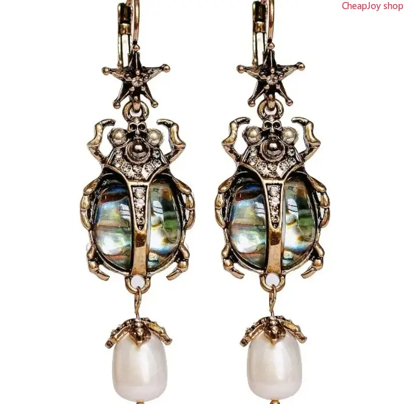 Vintage Scarab Beetle Dangle Drop Earrings, Egyptian Statement Whimsical Jewelry, Unique Bug Design Ornament, Eye-Catching Fashion Accessories, Ideal Holiday & Birthday Gift for Women, Perfect Stylish Pick for Halloween Parties & Daily Dress-Up