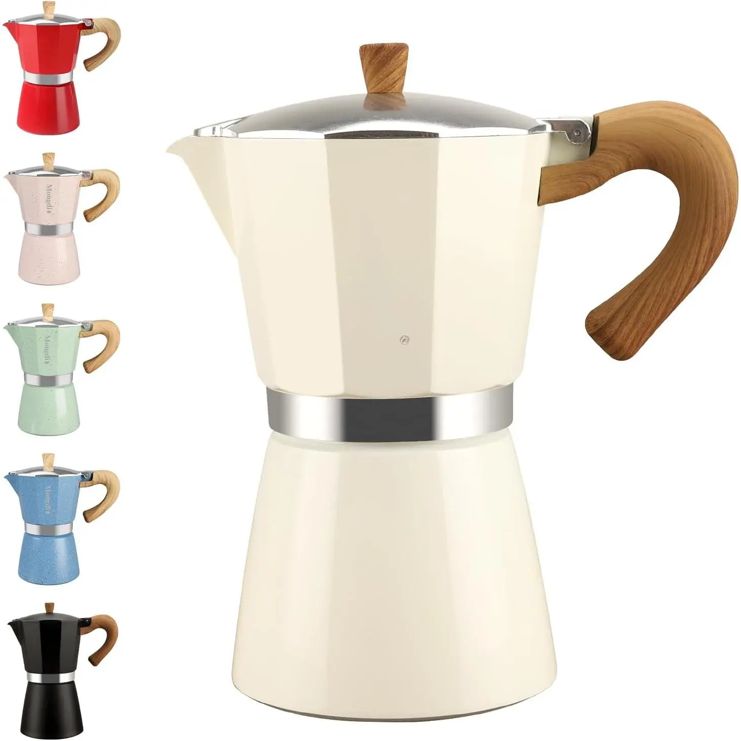 Stovetop Espresso Maker Moka Pot, Cuban Coffee Maker Stove top coffee maker Moka Italian Espresso Greca Coffee Maker Brewer Percolator, 6 Espresso Cups, 10 oz - White