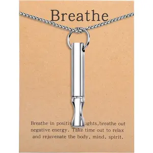 Mindfulness Breathing Necklace Stress Relief Pendant Stainless Steel Anxiety Breathe Necklace  Women Men