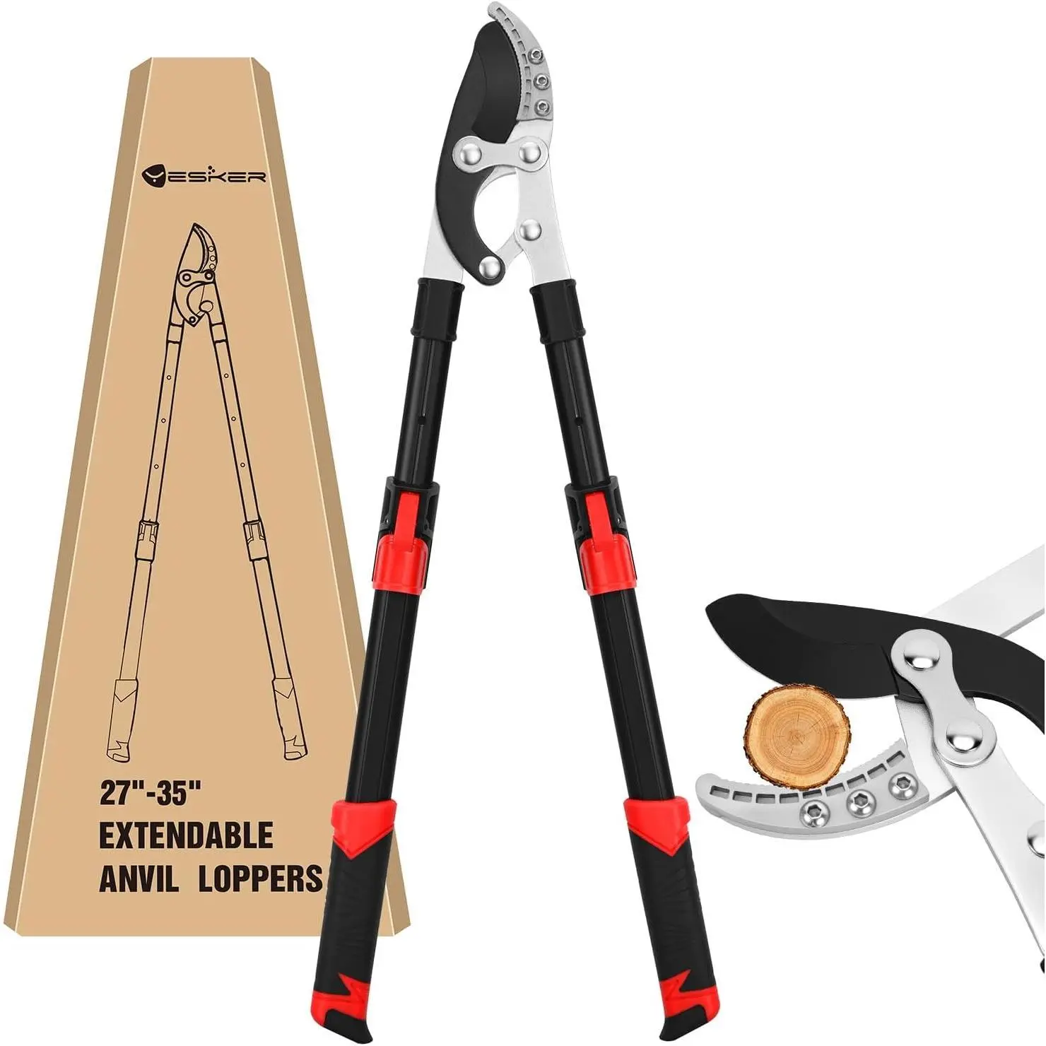 Yesker 27-35 Inch Extendable Loppers for Tree Trimming Heavy Duty Tree Trimmer Bypass Loppers with Compound Action Sharp Anvil Blade up to 2 Inch Cut Capacity Branch Cutter Chops Thick Branches Ease