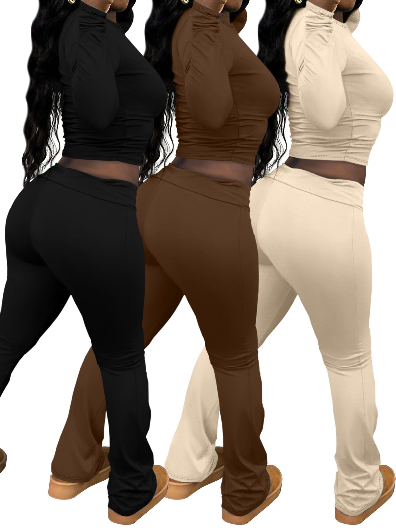 Women's Letter Print Long Sleeve Crop Top & Pants Set, Casual Fashion Cozy Legging Outfits for Daily Outdoor Wear, Women Clothing for Spring & Fall