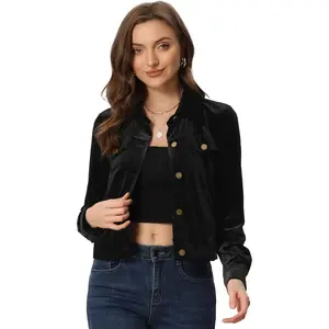 Women's Halloween Cropped Jackets Button Down Slash Pockets 2024 Fall Casual Velvet Blazer