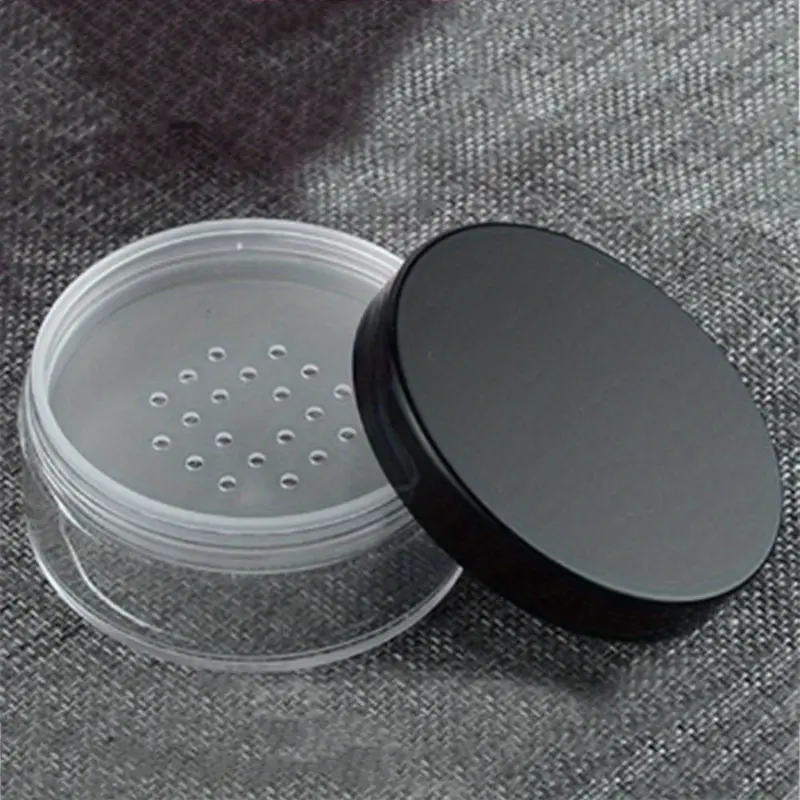 50g Plastic Loose Powder Jar With Sifter Empty Cosmetic Container Black Matte Cap Makeup Compact Portable Loose Powder Box Storage