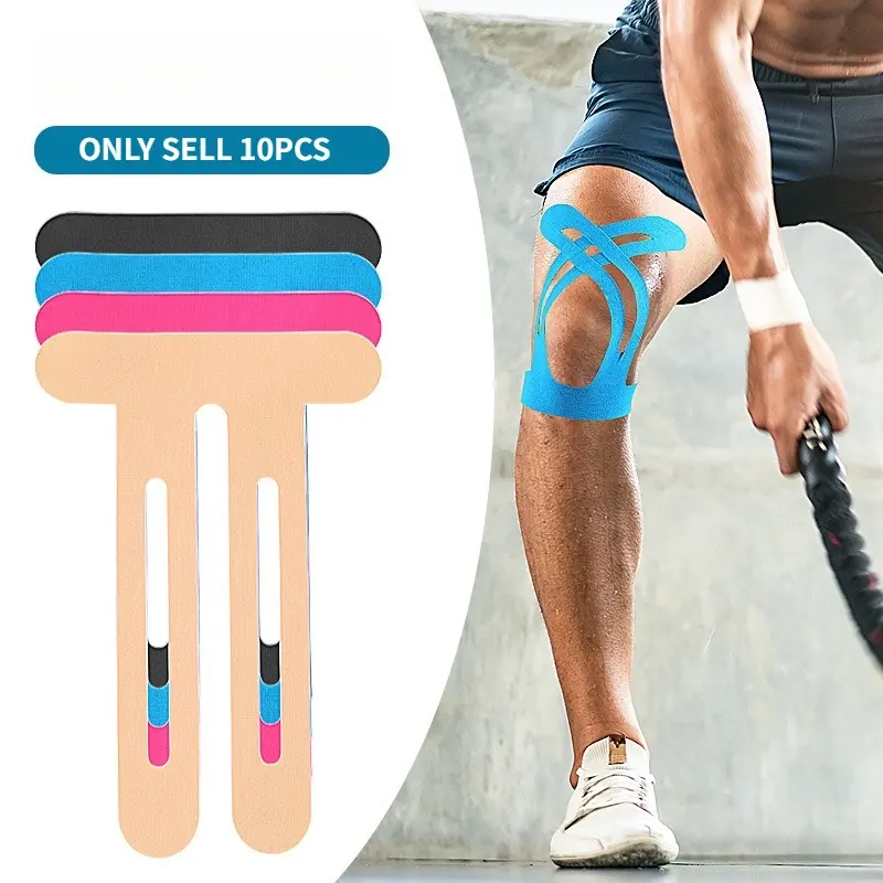 10 Pre-cut Knee Sports Kinesiology Tapes - Breathable, Elastic, Waterproof Muscle Support Tape for Stabilization and Sports Recovery - Flexible and Durable for Professional Sports and Body Relaxation, Strips of Flexible Material