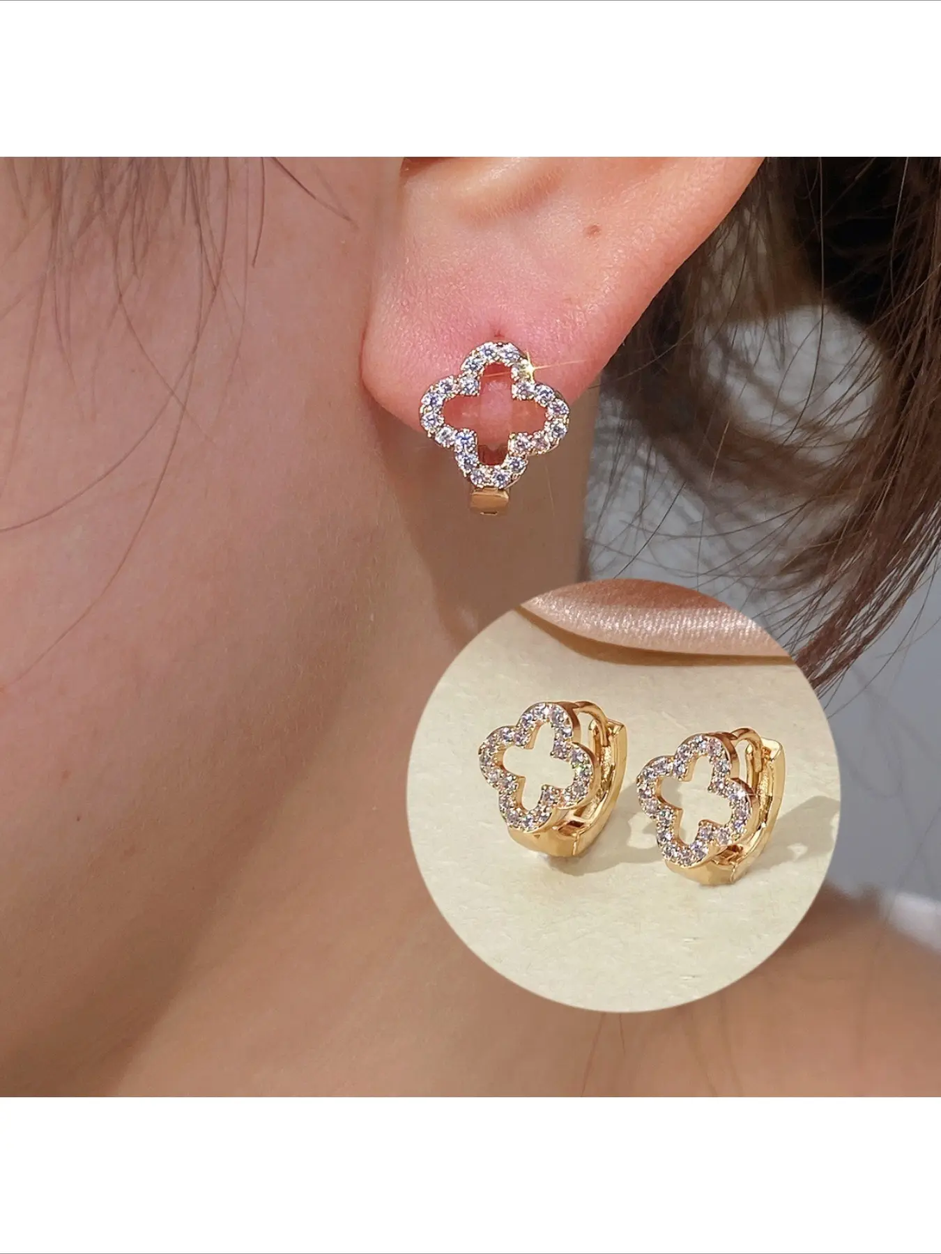Trending Luxury Four Leaf Clover Zircon Earrings Minimalist Versatile Daily Commute Ear Buckles Fashion High End Sense Jewelry for Women