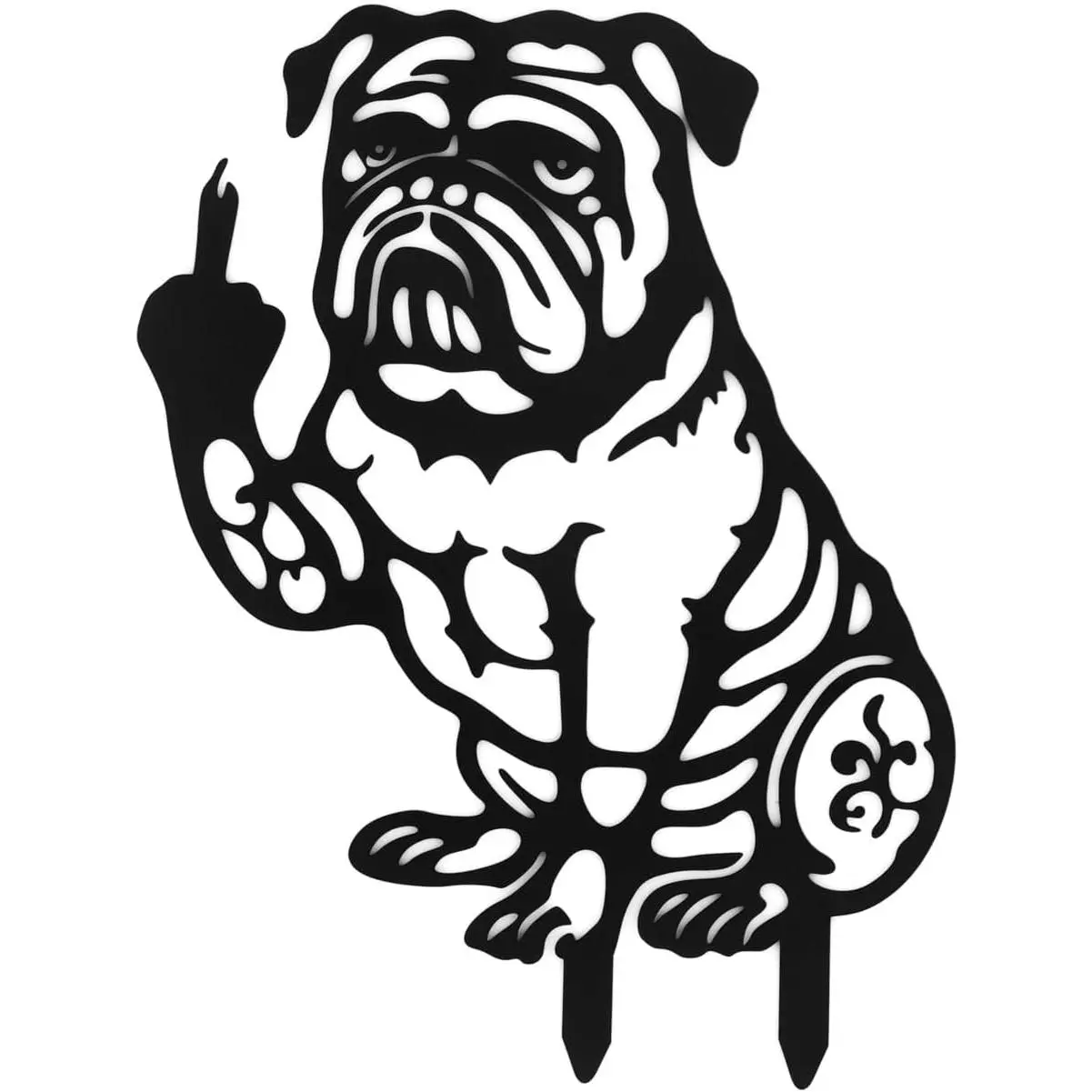 Bulldog Decor Funny Middle Finger Bulldog Statue Metal Black  Yard Art for Outdoor Garden, Patio, Pathway