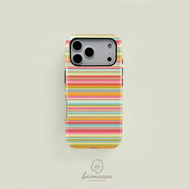 Retro rainbow stripe pattern, sturdy and durable 2-in-1 protective case, MagSafe compatible, suitable for iPhone 17/16/15/14/13/12/11 Pro Max/Plus/Pro, simple and stylish phone case, perfect birthday gift.