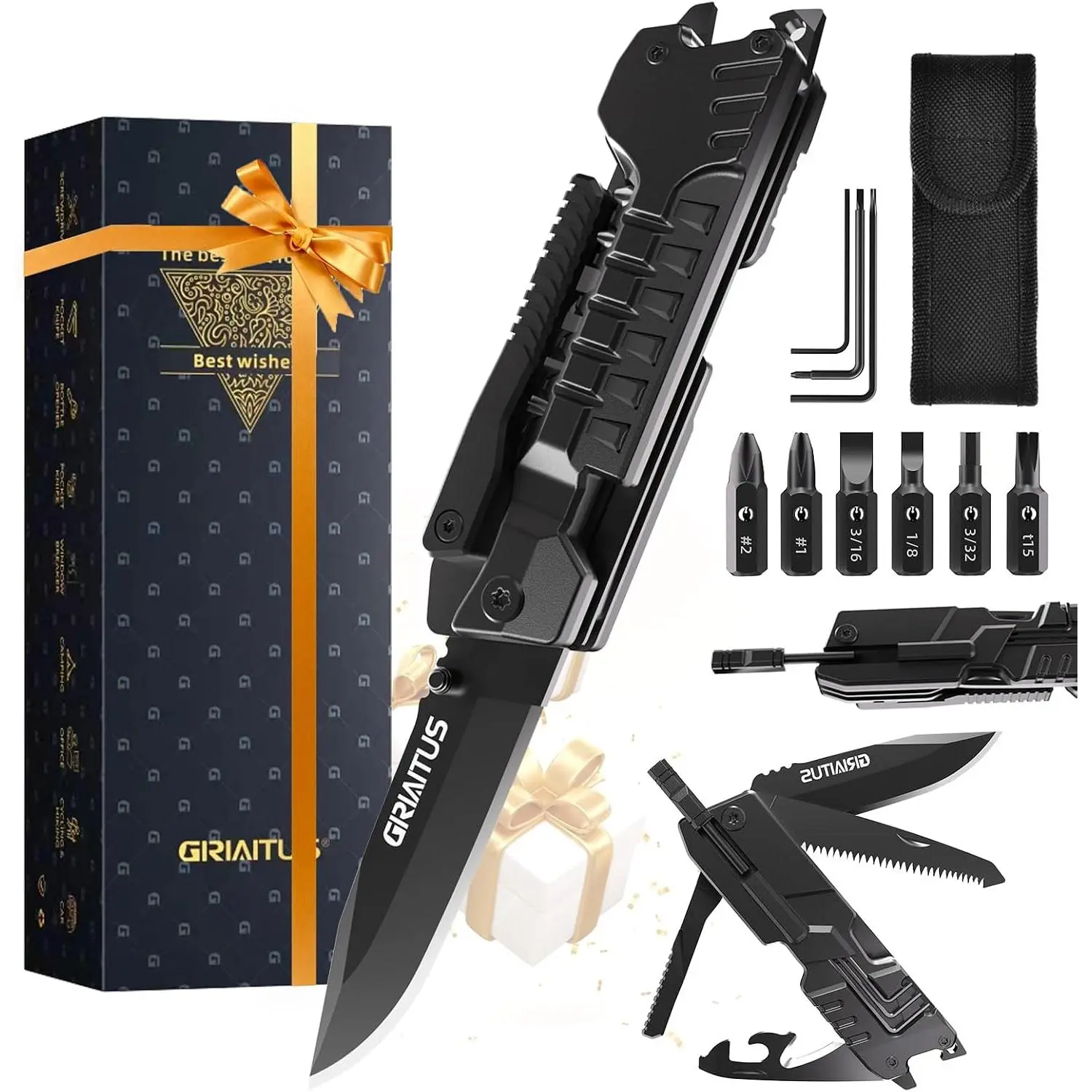 17-in-1 Knife, Multi-Tool Gift for Men, Camping EDC Knife| Stocking Stuffers Gifts for Men Dad from Daughter Son, Practical for Husband Boyfriend Father