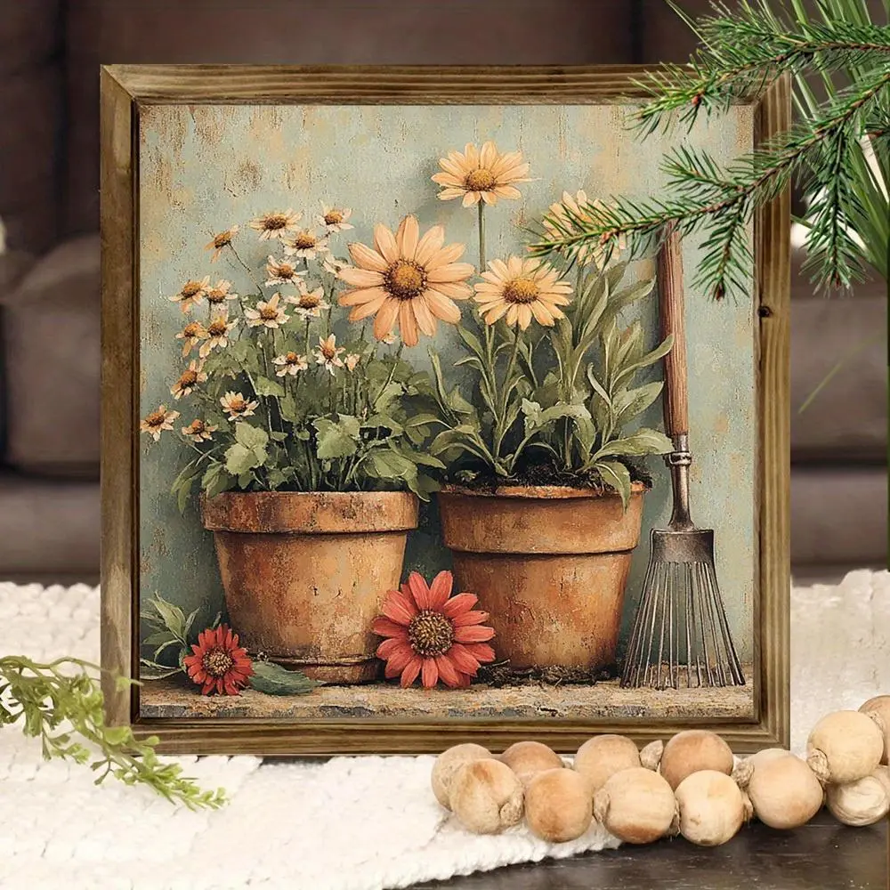 Rustic Farmhouse Wood Framed Sign - 8x8 Wood Grain Wall/Tabletop Decor with Tool-Themed Designs Suitable for Home, Garden, Christmas, Birthdays & Church Events - Multi- /Outdoor Decoration, Wood Plaque