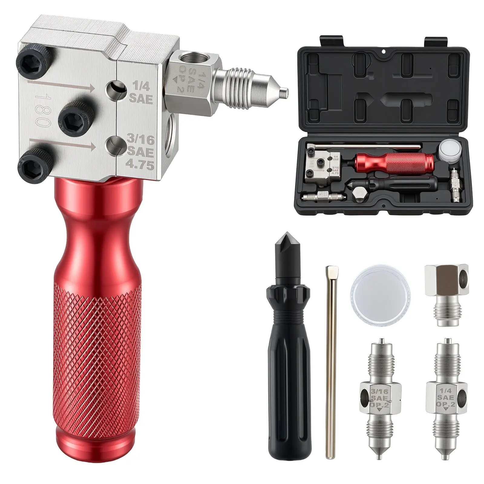 【Summerfinds】VEVOR Brake Line Flaring Tool Kit, 45° Single & Double Flare Tool for 3/16", 1/4" Copper Tubing - with 2 Forming Dies, Deburring Tool & Toolbox for Automotive Brake Hydraulic Line Repair