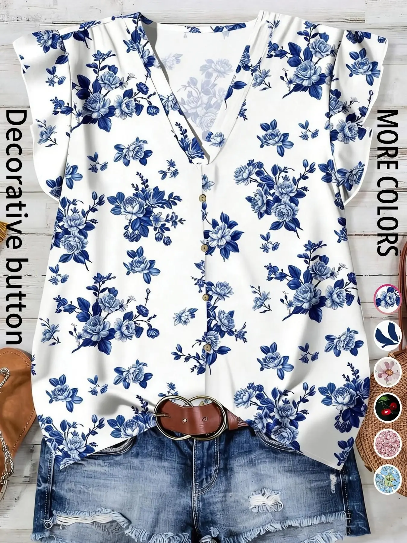 Women's Casual Floral Print Shirt Blouse, Minimalist Emery Rose Top for Spring and Summer Vacation, Womenswear