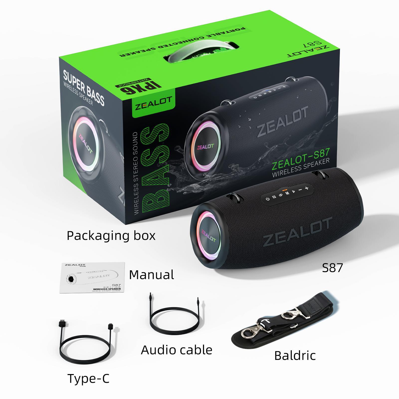 ZEALOT-S87 ワイヤレススピーカー ZEALOT S87 Portable Wireless Speaker, 80W High Power Waterproof