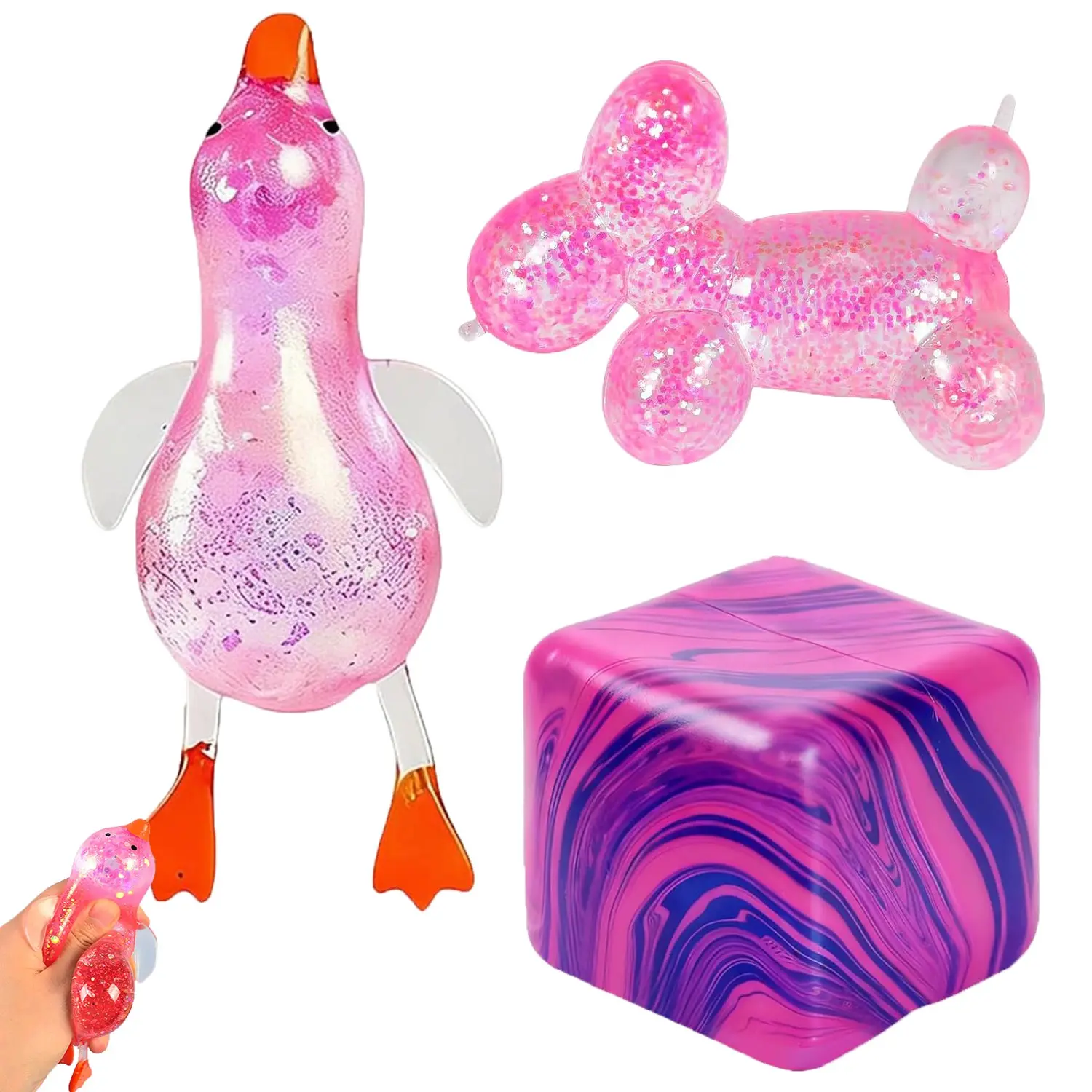 3-Piece Squid Squeeze Toy Set, Squishy Sensory Play, Stress Ball for Kids and Adults, Sensory Cube for Autism, Classroom Prize, Birthday Party Gift