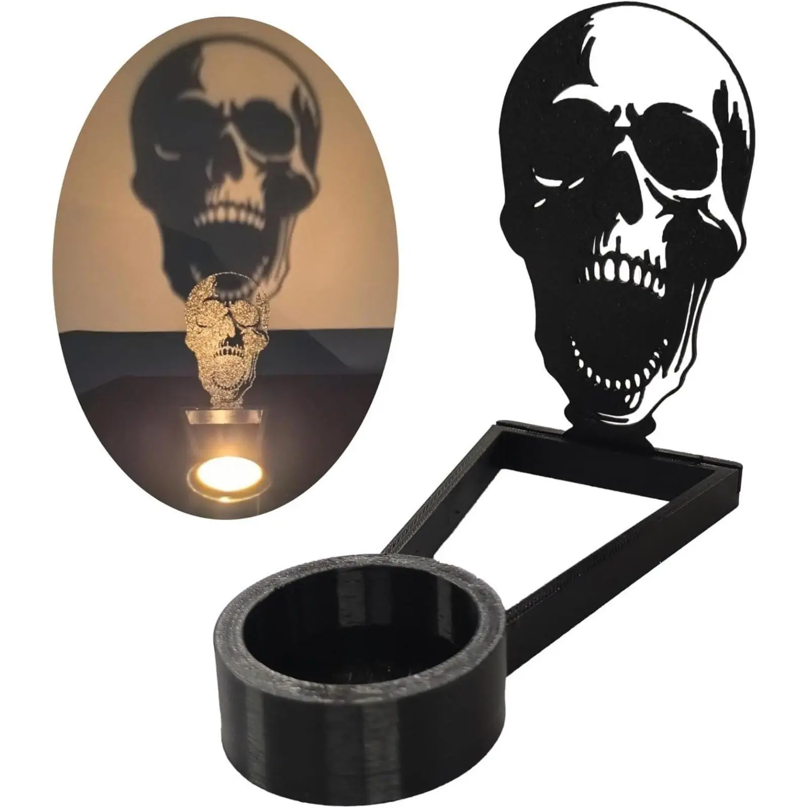 1 Pack Vintage Skull Shadow Tealight Candle Holder, Spooky Halloween Candlestick Decor, Scary Projection Shadow Ornament for Indoor Home Halloween Party Atmosphere Decoration