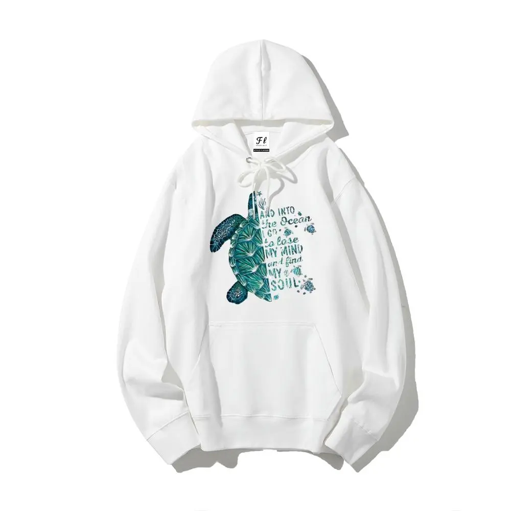 Women's Cute Sweatshirt with Printed Turtle Graphic, Long Sleeve Pullover Hoodie, Loose-Fitting, Machine Wash