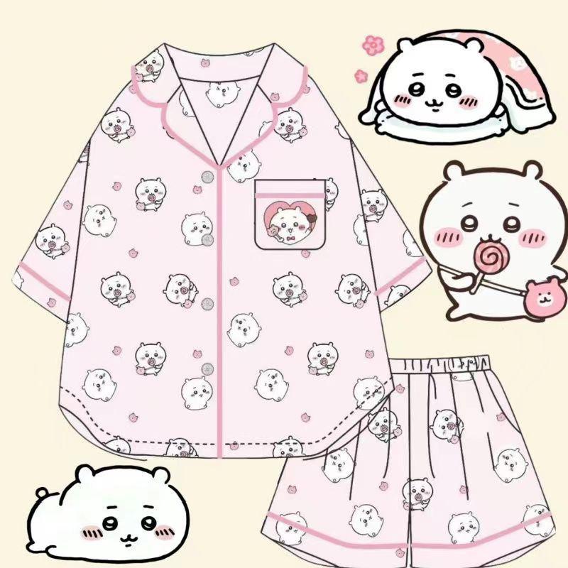 Chiikawa Cute PajamasSummer Short-sleeved Pajamas Cartoon Home Clothes Set Can Be Worn Outside
