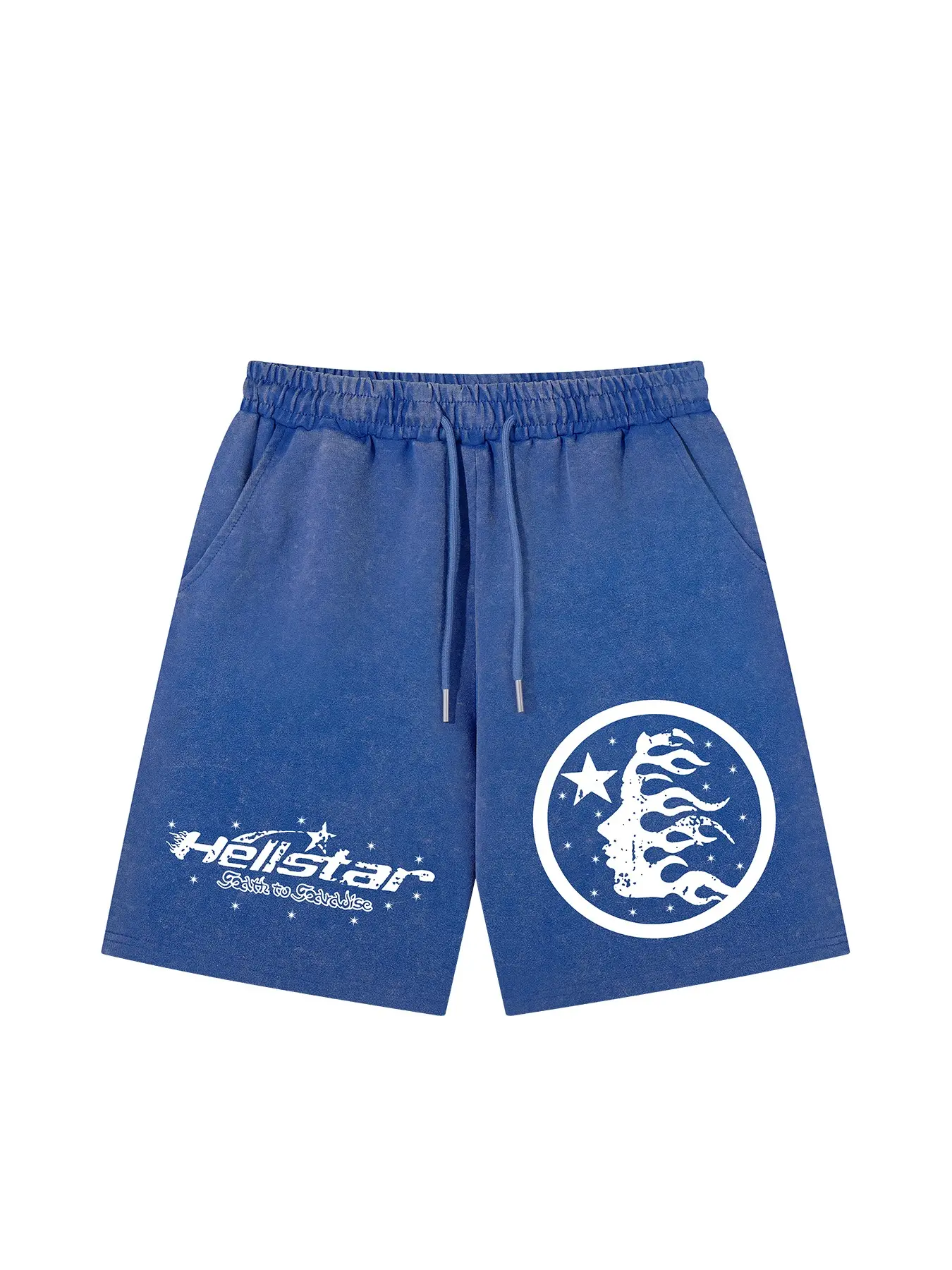 Men's Summer Trendy Casual Gym Shorts, Vintage Dark Street Style, Washed Tie-Dye Star Flame Design, New Fashion Leisure Pants, Casual Graphic Loose Shorts