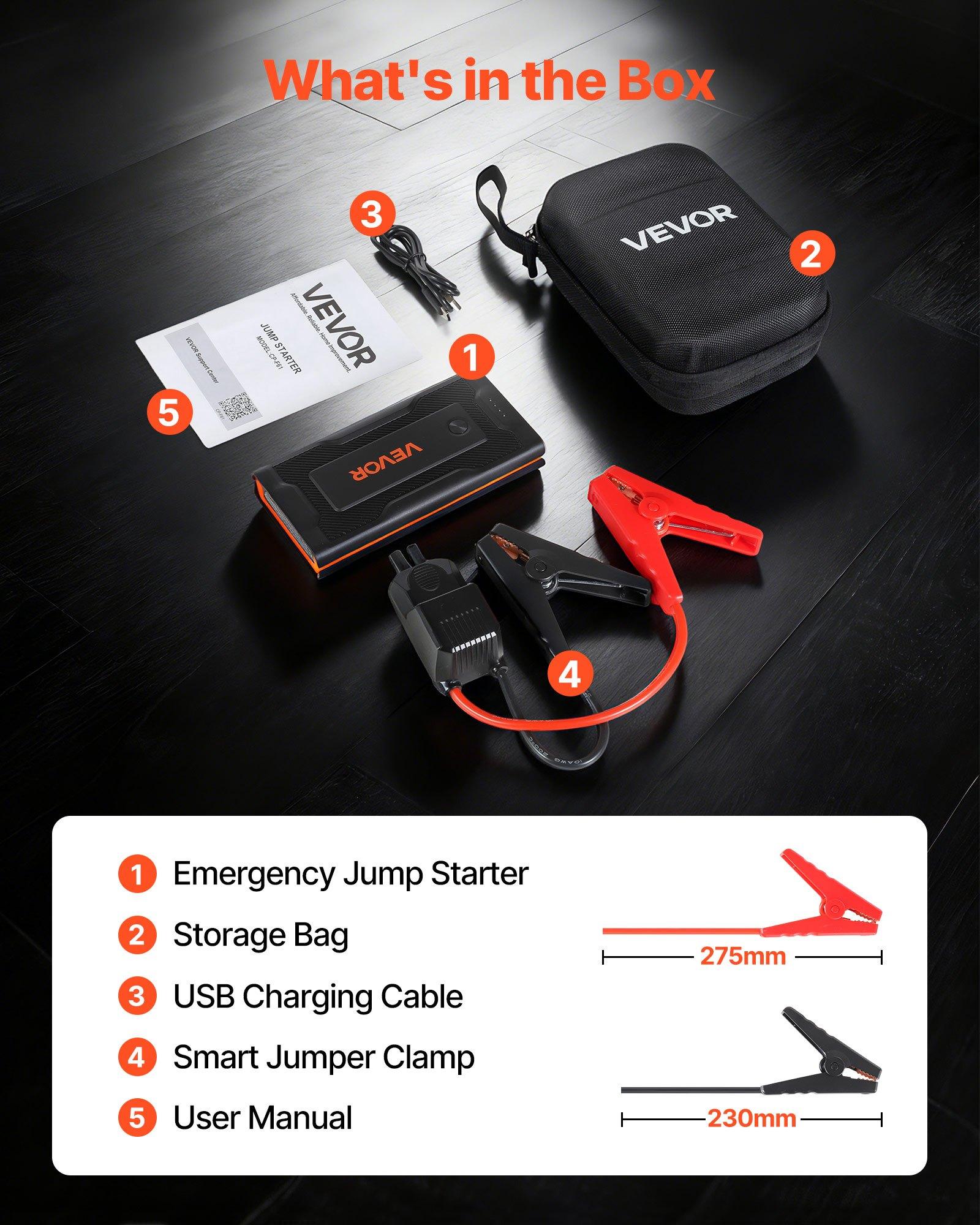 VEVOR Jump Starter, 1000A Peak, Car Jumper Starter Battery Pack, 12V Portable Lithium Battery Booster, Jump Box Power Bank with 3 Modes Flashlight and Jumper Cable, for Up to 5L Gas & 3L Diesel Engine VEVOR Jump Starter, 1000A Peak, Car Jumper Starter Battery Pack, 12V Portable Lithium Battery Booster, Jump Box Power Bank with 3 Modes Flashlight and Jumper Cable, for Up to 5L Gas & 3L Diesel Engine