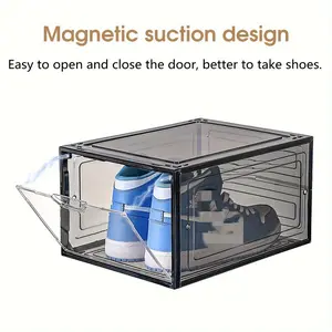 Clear Plastic Shoe Storage Box, Black Stackable Design with Magnetic Closure, Multi-purpose Organizer for Sneakers Basketball & Casual Shoes, Keep Footwear Dust-free & Tidy