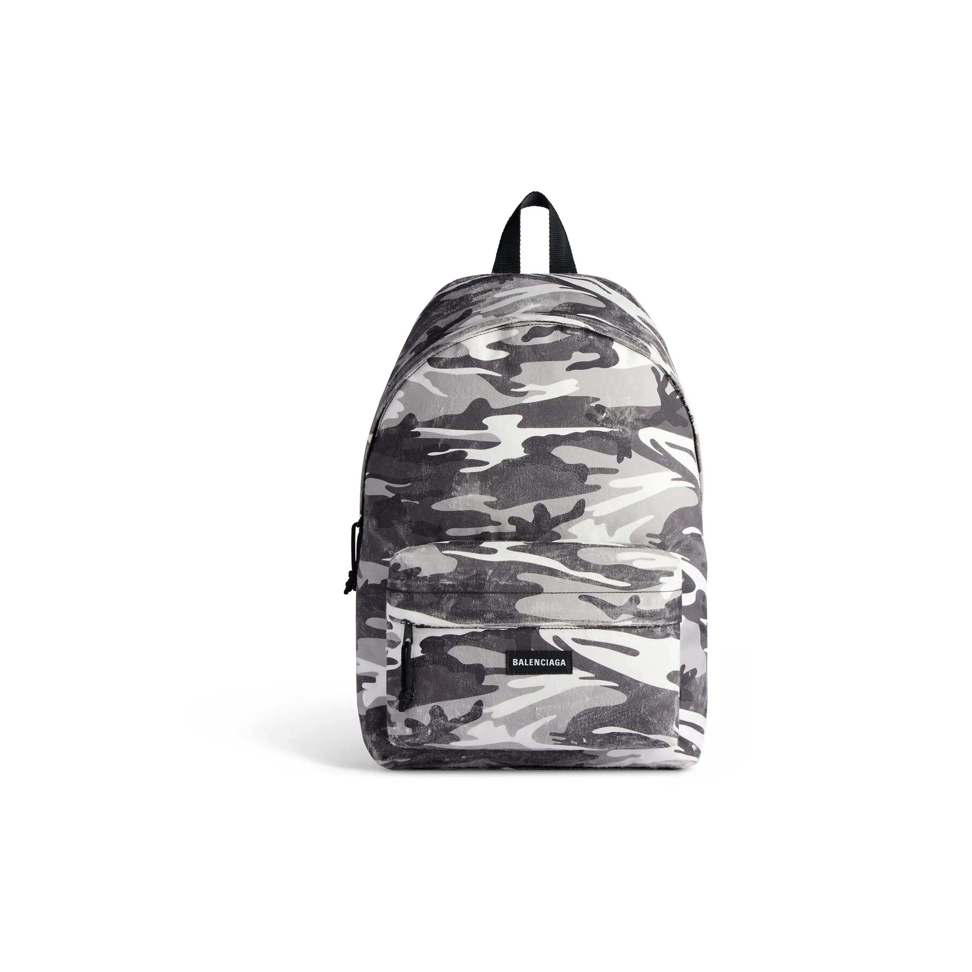 Balenciaga Explorer Backpack for Women – Camo Print Fabric Bag with Brand Logo Zip Closure, Multicolor