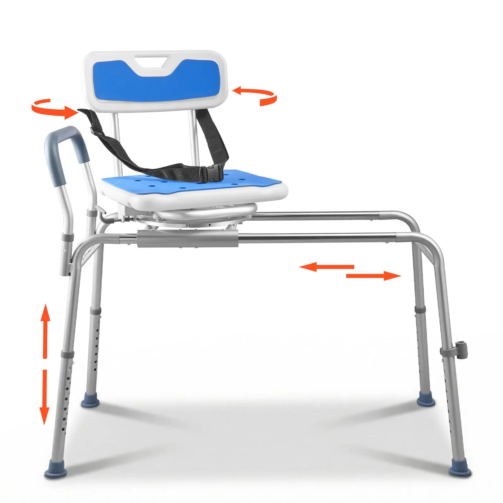 VEVOR Aluminium Sliding Shower Chair - 400 lbs Capacity Handicap Tub Transfer Bench with Swivel Seat, Padded Arms, Backrest, Height-Adjustable Bathtub Bench, 13.7 lbs, 40.7x21.3x40.2 in Quick Installation for Seniors